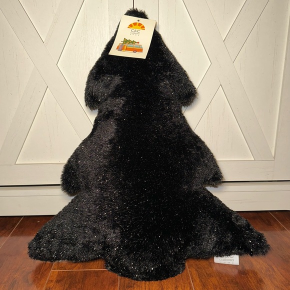 Black Christmas Tree Pillow with Tinsel - Picture 1 of 3